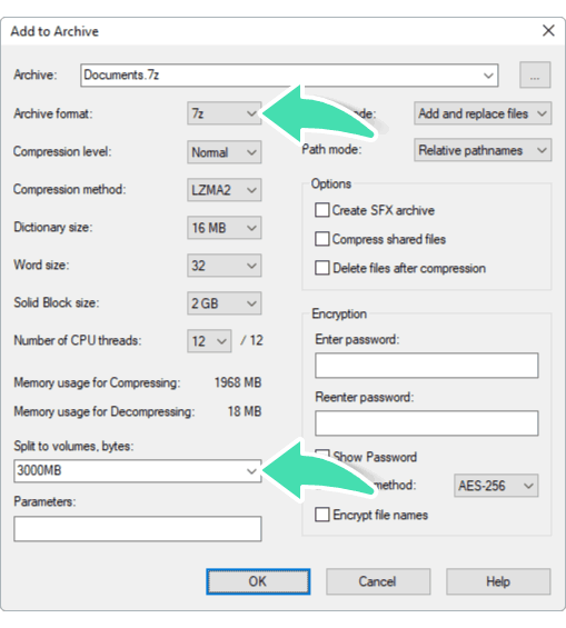 7-Zip Add to Archive Window